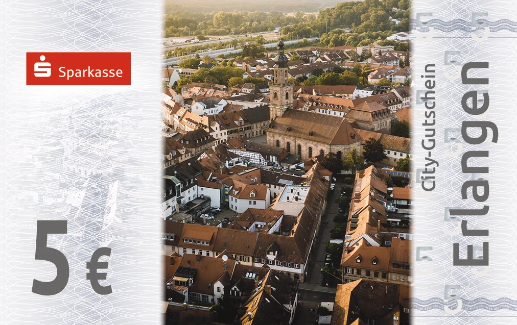 Abbildung des 5 Euro City-Gutscheins Erlangen