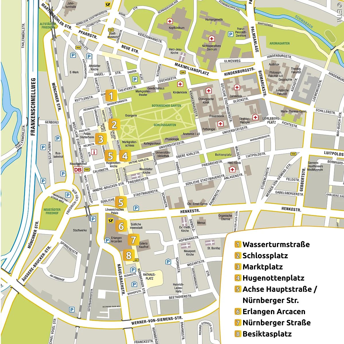 Hier sehen Sie die Standorte, an denen Teilnehmende ihre Info- und Aktionsstände im Rahmen des Erlanger Herbstes aufbauen.