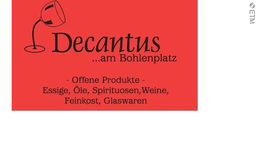 Schwarzer Schriftzug mit Adresse und gebogenem Weinglas auf rotem Hintergrund