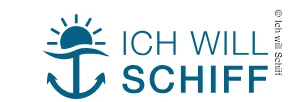 Logo Ich will Schiff weißer Hintergrund, blaue Schrift